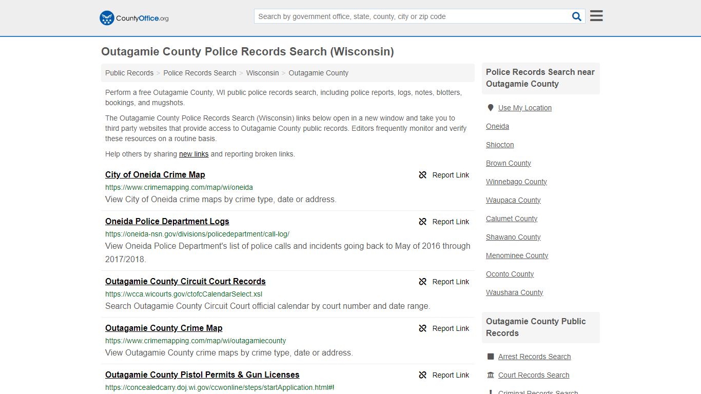 Police Records Search - Outagamie County, WI (Accidents & Arrest Records)